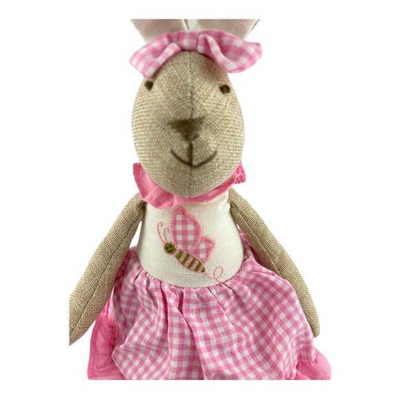 Easter Spring Bunny Rabbit Plush Stuffed Animal Home Decor Pink Check Dress 12" - Picture 7 of 8